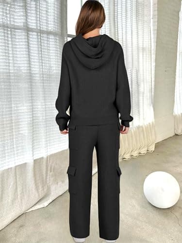 ANRABESS Women's Casual Knit Hoodie & Straight Leg Pants Fall Fashion Set