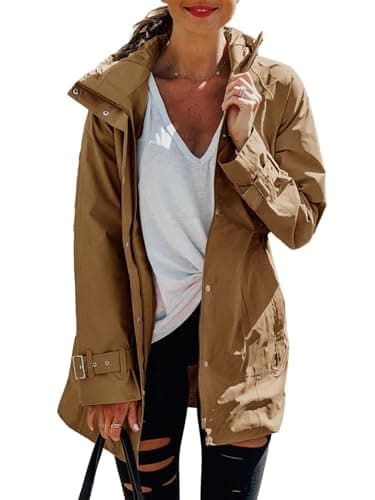 Tankaneo Women's Zip-Up Trench Coat with Pockets Windproof Jacket