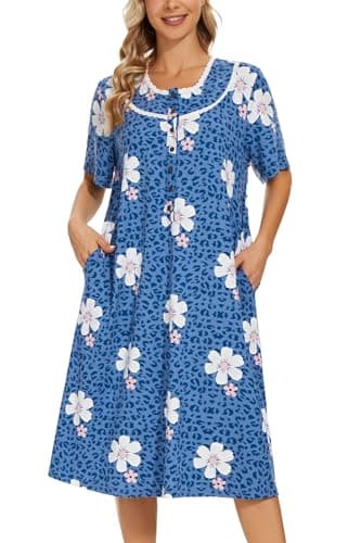 COSUNIONY Women's Soft Cotton Nightgown with Pockets