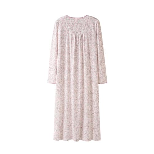 Soft Cotton Embroidered Long-Sleeve Nightdress for Women by Keyocean