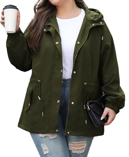 Bloggerlove Plus Size Women's Lightweight Waterproof Raincoat with Hood