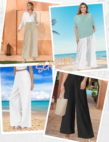 Beauty Plus Size High Waist Flowy Cotton Linen Palazzo Pants