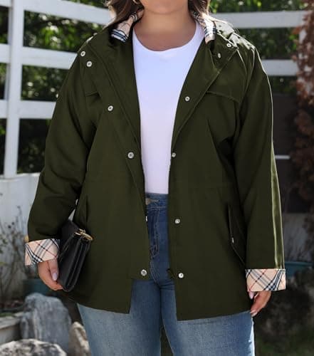 Bloggerlove Women's Plus Size Hooded Outdoor Raincoat Waterproof Trench Coat