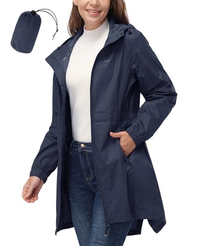 Women's 33,000ft Waterproof Long Rain Coat with Hood Windbreaker