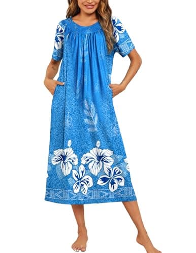 Ekouaer Women's Pleated House Dress with Pockets S-XXXL