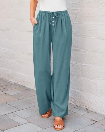GRAPENT High Waisted Wide Leg Linen Pants for Women Summer Palazzo Casual