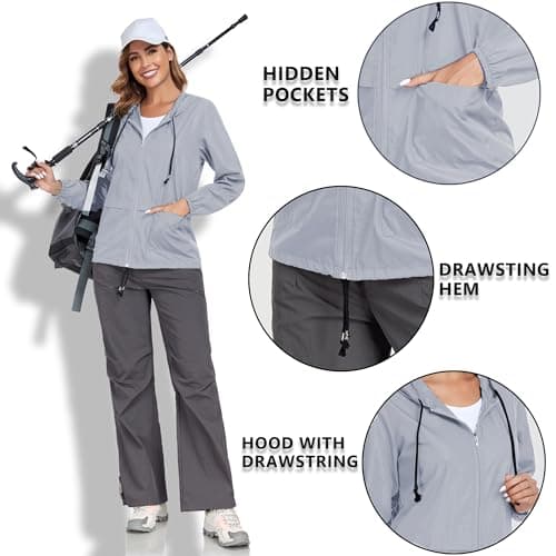 JTANIB Women's Waterproof Windproof Hooded Raincoat with Back Zipper S-XXL