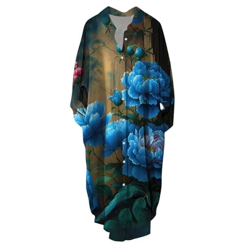Women's Button Down Long Sleeve House Dress with Pockets - 2024 Fall Collection