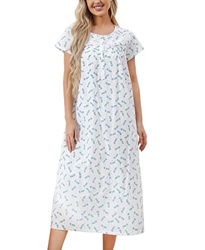 IZZY + TOBY Women's Soft Cotton Nightgowns Long Sleeve Pajamas