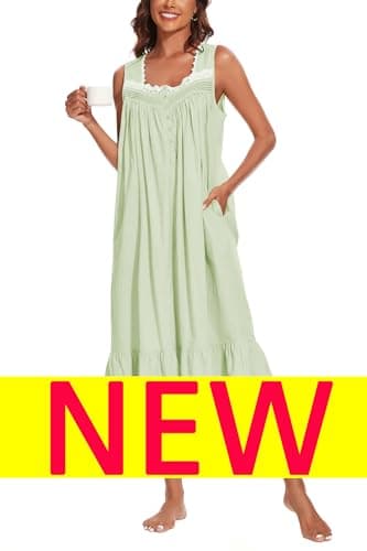 AVIIER 100% Cotton Sleeveless Nightgowns for Women with Pockets