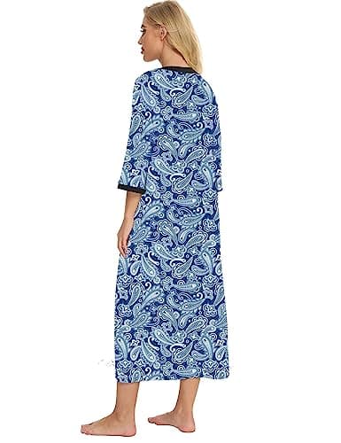 Women's Zip-Up House Dresses: Comfy Print Robe for Nightwear