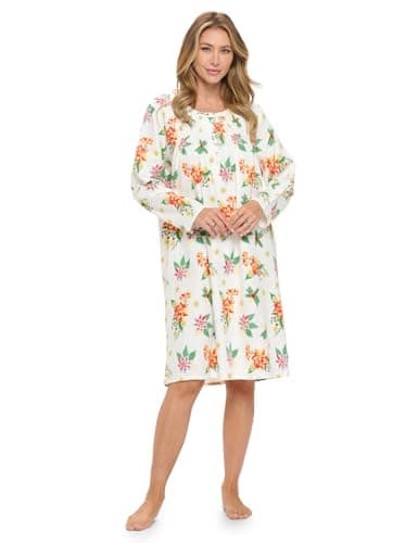 Women's Casual Flannel Floral Long Sleeve Nightgown