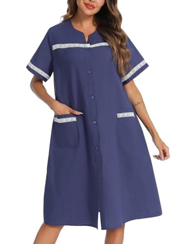 Vslarh 100% Cotton Women's Short Sleeve Nightgown with Pockets