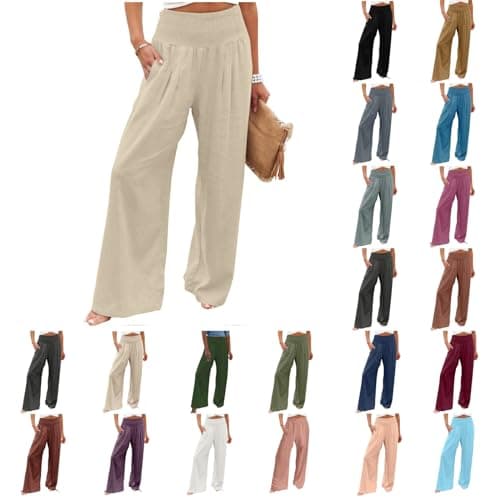 besiyes Women's Linen Wide Leg Palazzo Pants with Pockets