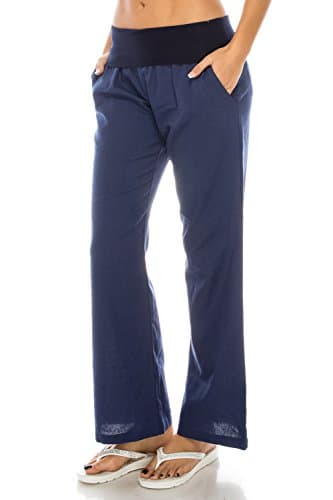 Poplooks Women's Comfy Linen Pants