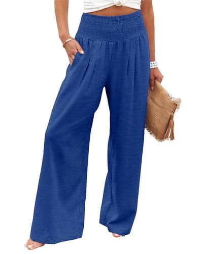 Angerella Women's High Waist Elastic Palazzo Pants with Pockets