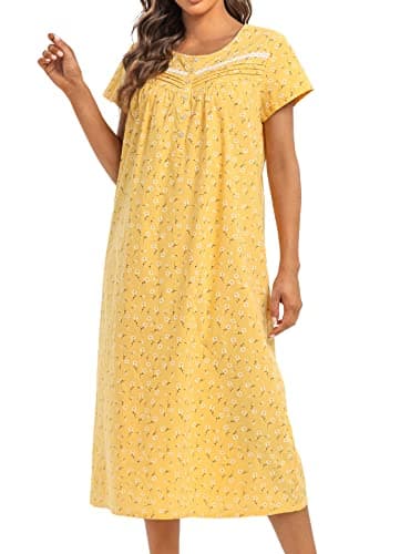 Women's Cotton Nightgown Short Sleeve Soft Comfy Button Loungewear