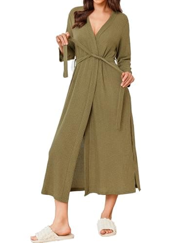 Refined title: Ekouaer Women's Waffle Knit Long Bathrobe