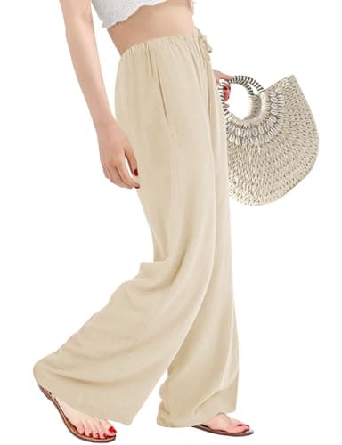High Waisted Flowy Linen Palazzo Pants for Women Summer Comfort