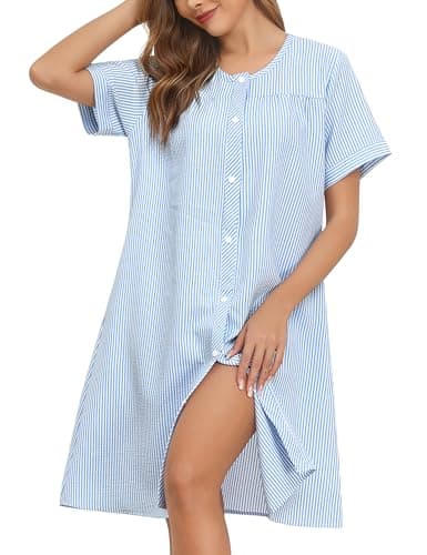 YOZLY Women's Pocketed Short Sleeve House Dress Robe