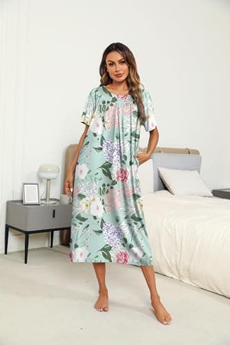 Ekouaer Women's Pleated House Dress with Pockets S-XXXL
