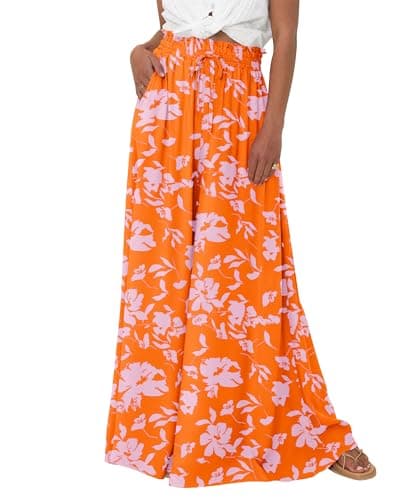 BTFBM Women's Summer Floral Wide Leg Palazzo Pants with Pocket