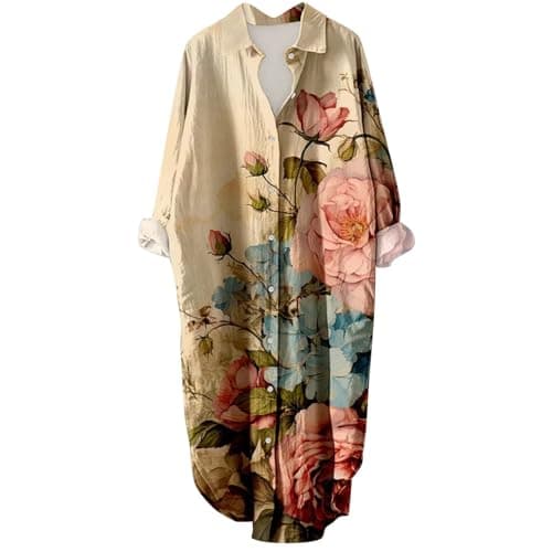 Women's Button Down Long Sleeve House Dress with Pockets - 2024 Fall Collection
