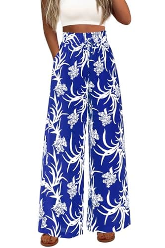CFLONGE Wide Leg Floral Palazzo Pants for Women High Waist Flowy Boho Trousers with Pockets