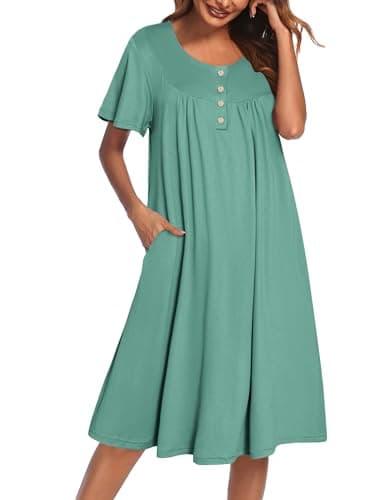 Ekouaer Women's Short Sleeve Nightgown with Pockets Floral Print