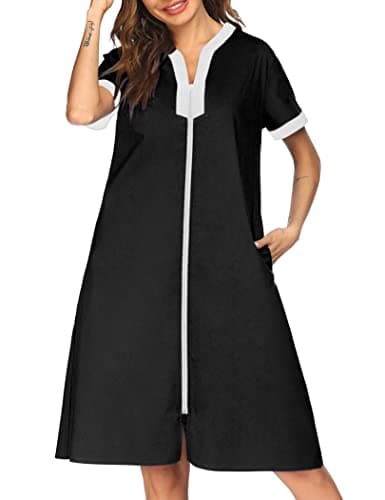 Ekouaer Women's Zipper Front Duster Robe with Pockets