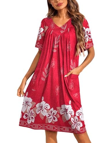 Ekouaer Womens Floral Print Pocket Nightgown Mumu Dress