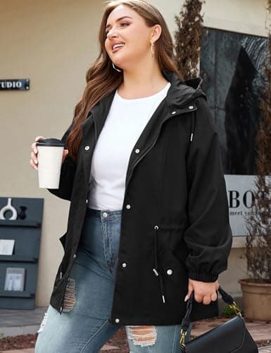 Bloggerlove Plus Size Women's Lightweight Waterproof Raincoat with Hood