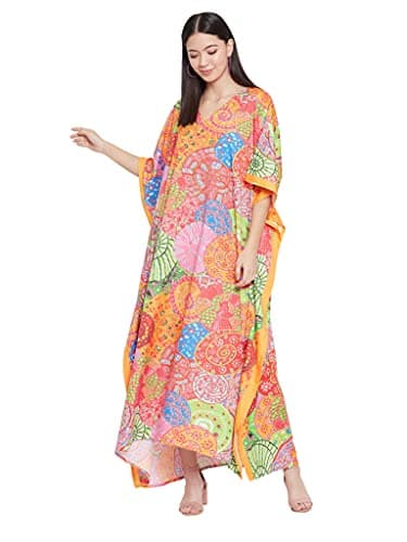 Oussum Plus Size Long Maxi Polyester Kaftan Gown for Casual Beach Party