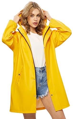 UNIQUEBELLA Women's Waterproof Long Hooded Raincoat