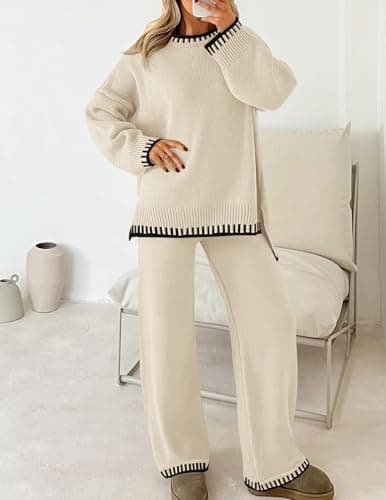 ZESICA Women's Casual Long Sleeve Sweater and Wide Leg Pants Set