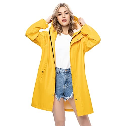 UNIQUEBELLA Women's Waterproof Long Hooded Raincoat