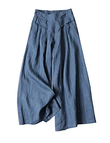 Gihuo Women's Wide Leg Linen Blend Culottes Pants with Pockets