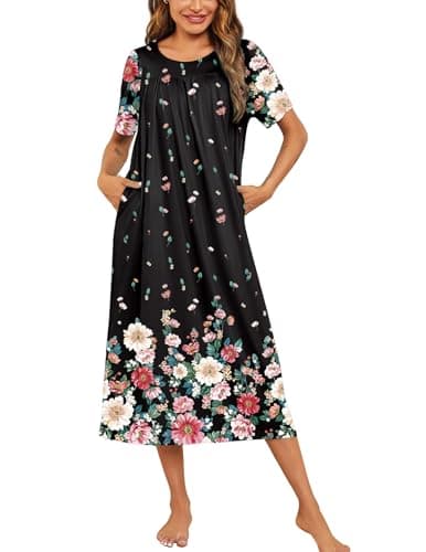 Ekouaer Women's Pleated House Dress with Pockets S-XXXL