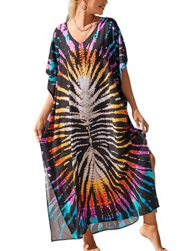IMAGEKOPE Plus Size Vneck Batwing Dress for Women Bathing Suit Cover up Moroccan Caftan Dresses
