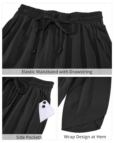 GRAPENT High-Waisted Wide Leg Linen Pants for Women Summer Crop Pants with Pockets