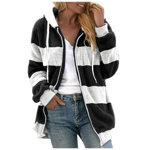 Refined Title: Women's Fashion Hooded Jacket with Drawstring, Zipper Pockets, and Plush Sweater Material