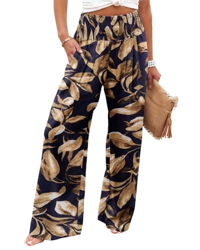 Angerella Women's High Waist Elastic Palazzo Pants with Pockets