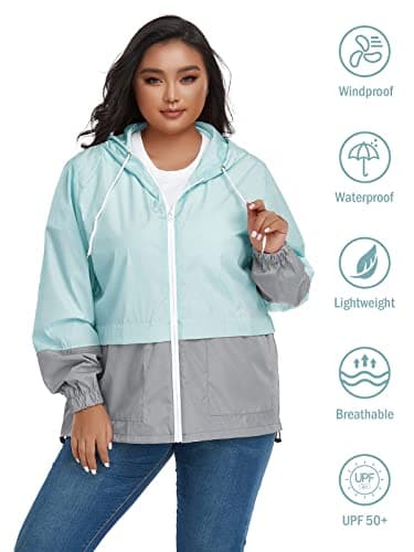 Century Star Plus Size Women's Waterproof Rain Jacket with Hood