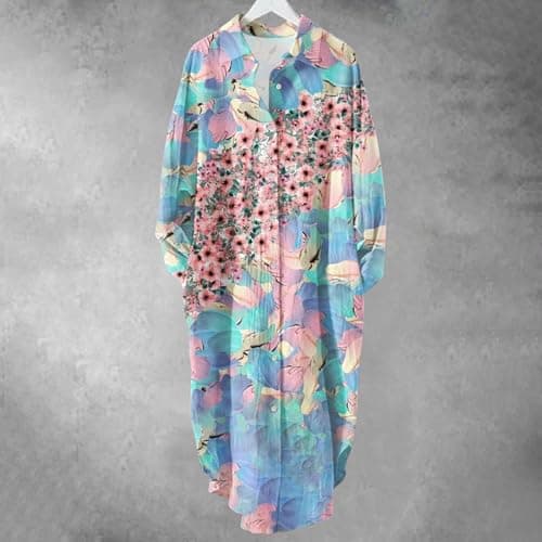 Women's Button Down Long Sleeve House Dress with Pockets - 2024 Fall Collection