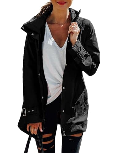 Tankaneo Women's Zip-Up Trench Coat with Pockets Windproof Jacket