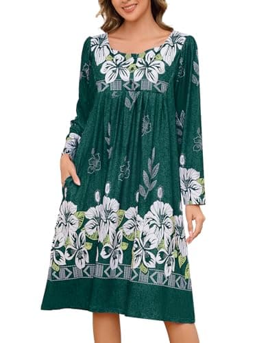 VTUOFC Women's Long Sleeve Nightgowns with Pockets Floral Print