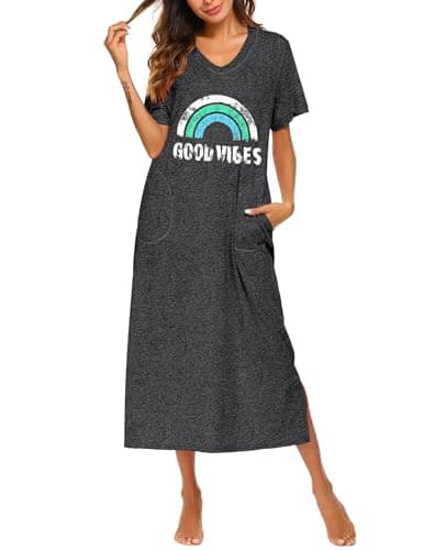 Ekouaer Women's Full-Length Short Sleeve Nightgown