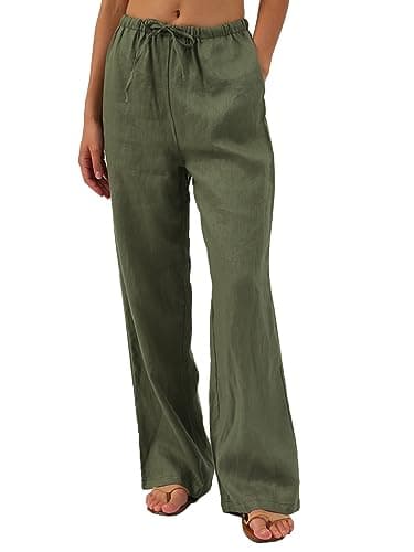 Amazhiyu Women's Pure Linen Summer Drawstring Pants with Pockets