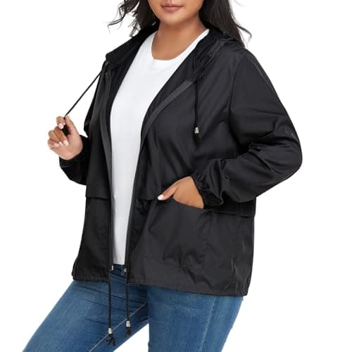 Zando Plus Size Women's Waterproof Hooded Raincoat Light & Packable