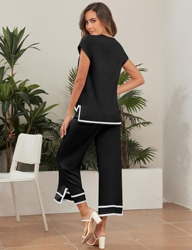 Bloggerlove Women's Knit Sweater Set with Wide Leg Pants